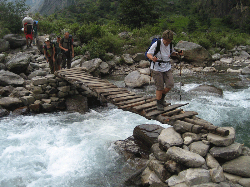 Manaslu Trek wooden bridge 