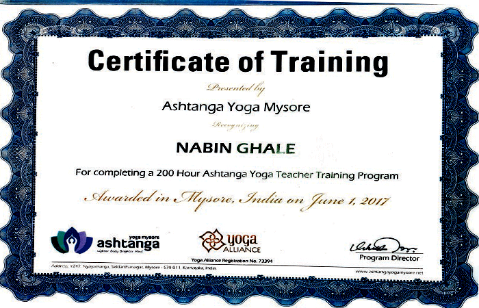 navin ghale yoga certificate 