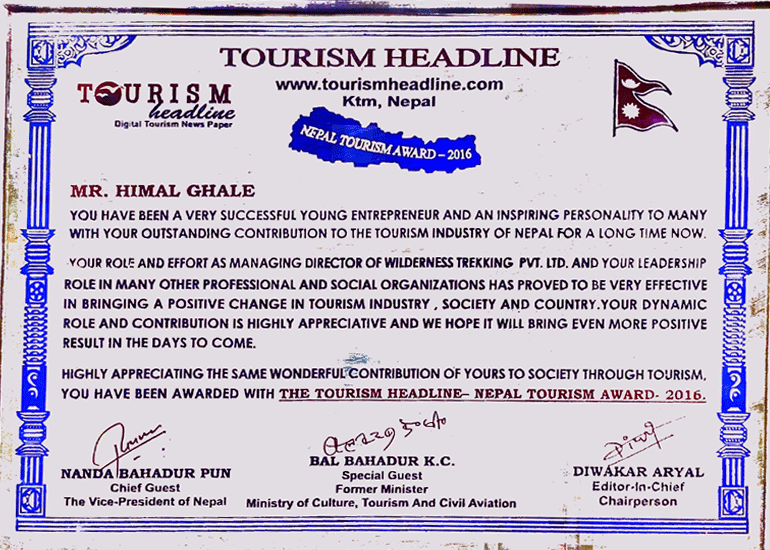 awarded trekking agency from the tourism industry