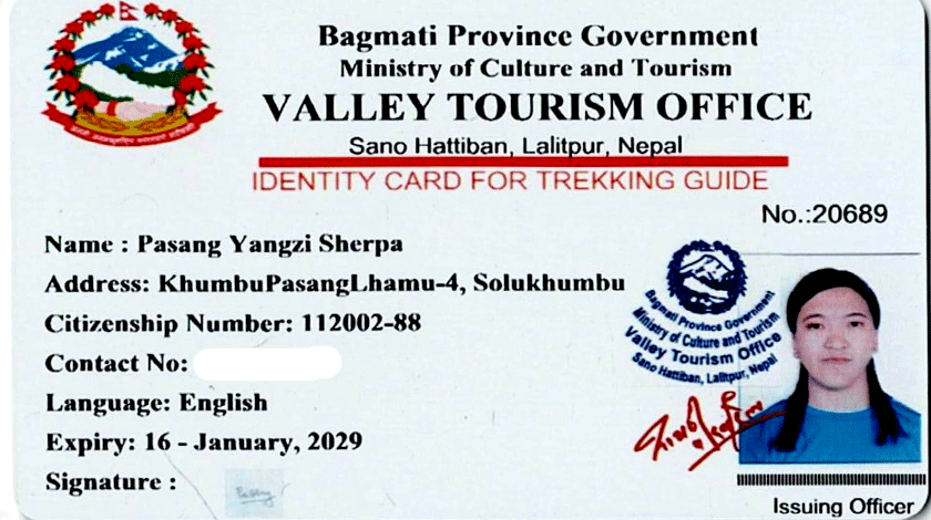 Pasang Yangzi Sherpa license 
