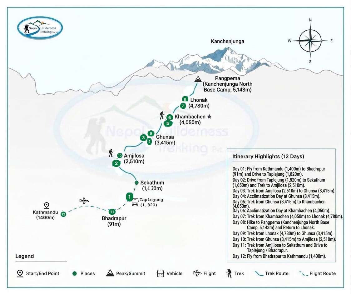 Kanchenjunga North Base Camp Trek route map