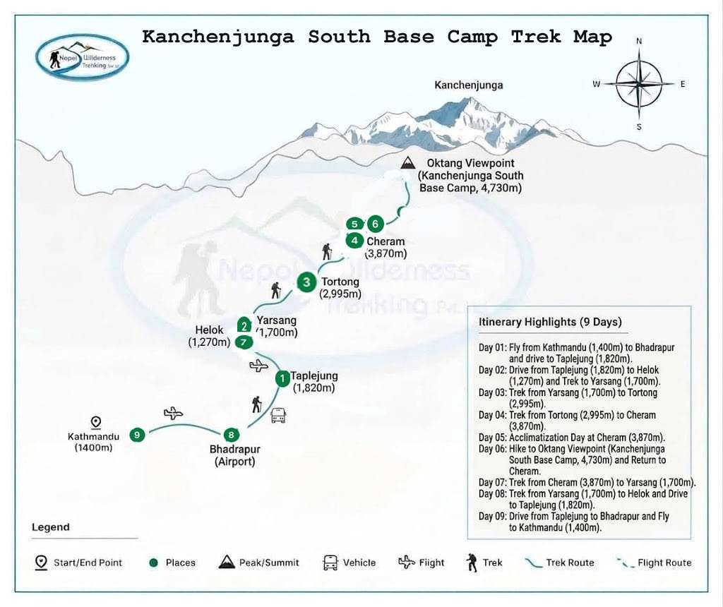 Kanchenjunga south base camp trek route map