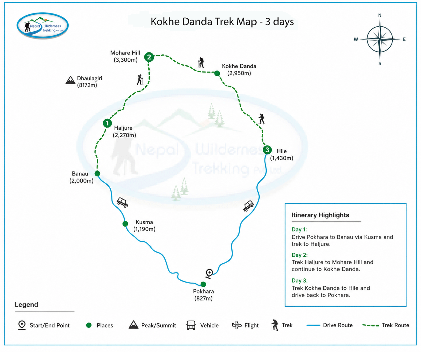 Kokhe Danda Trek route map