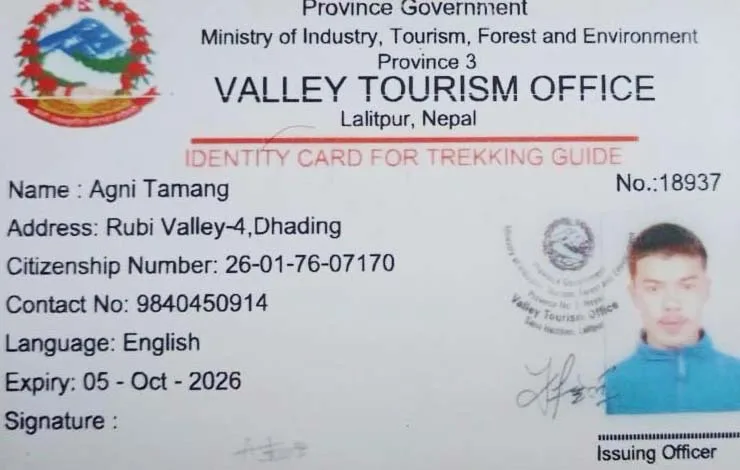 Guide Agni Tamang trekking guide license