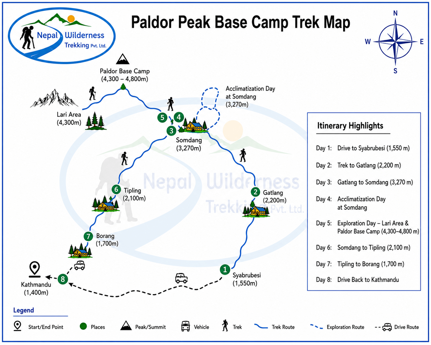 Paldor Peak Base Camp Trek route map