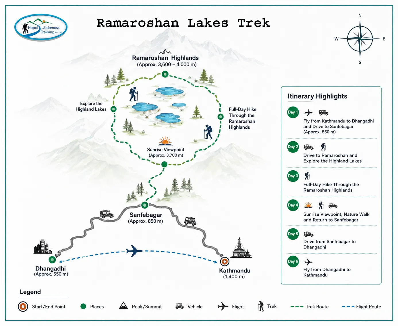 Ramaroshan Lakes Trek route map