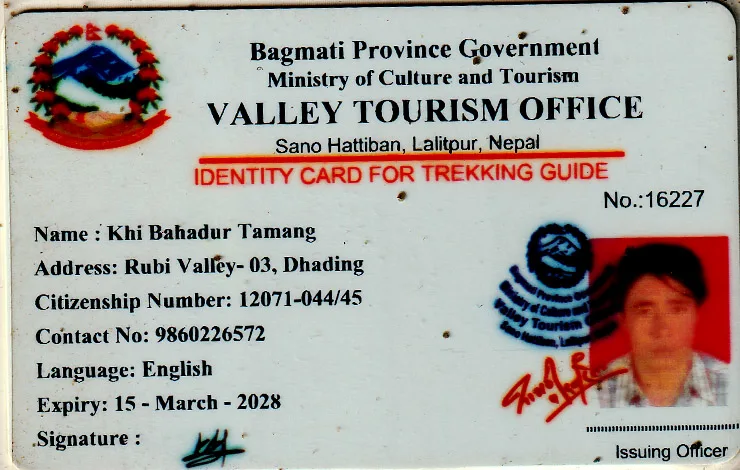 Khem Tamang trekking guide license