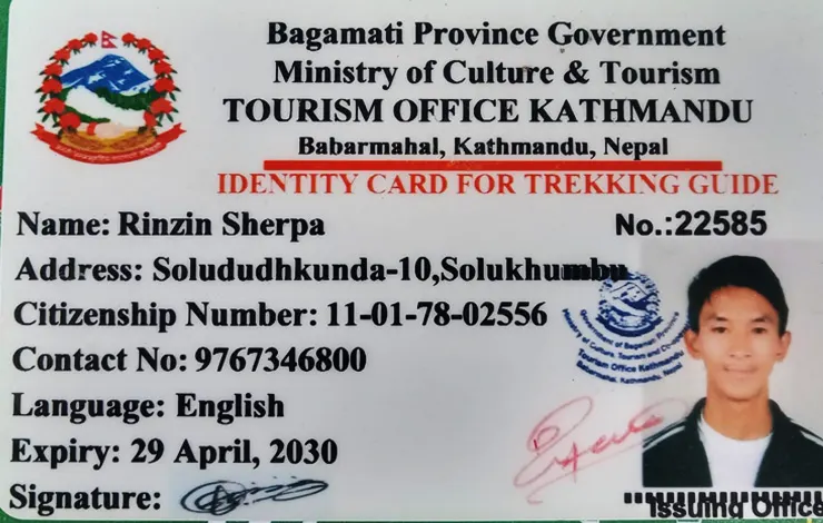 Rinjin Sherpa guide license